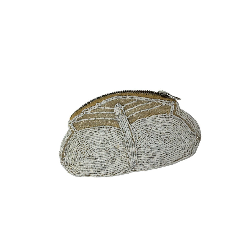 VTG 1920s 1930s meshlok beaded coin purse made‎ in france white/cream micro-bag
